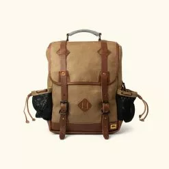 Buffalo Jackson Trading Co. Leather Backpacks Dakota Waxed Canvas Commuter Backpack | Field Khaki W/ Chestnut Brown Leather