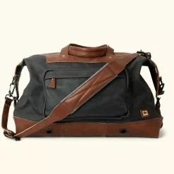 Buffalo Jackson Trading Co. Dakota Waxed Canvas Oversized Weekend Bag | Navy Charcoal W/ Dark Hazelnut Leather Leather Duffle Bags