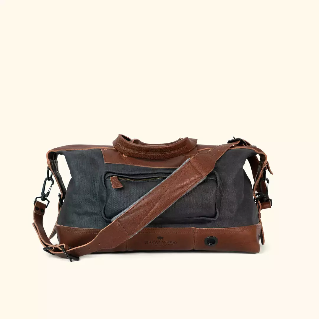 Buffalo Jackson Trading Co. Dakota Waxed Canvas Weekend Bag | Navy Charcoal W/ Chestnut Brown Leather Leather Duffle Bags 6 Buffalo Jackson Trading Co. Dakota Waxed Canvas Weekend Bag | Navy Charcoal W/ Chestnut Brown Leather Leather Duffle Bags