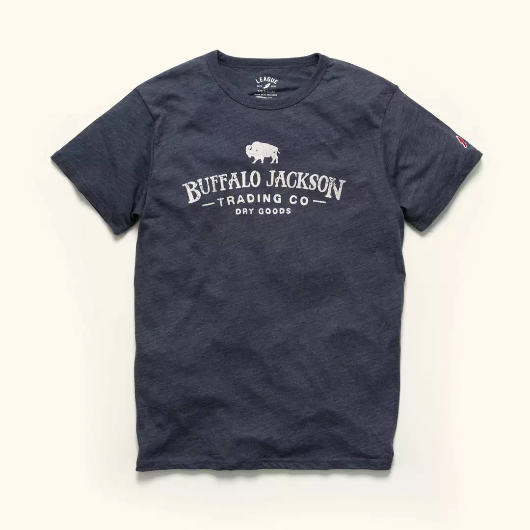 Buffalo Jackson Trading Co. Apparel Graphic Logo Tee | Heather Navy 3 Buffalo Jackson Trading Co. Apparel Graphic Logo Tee | Heather Navy