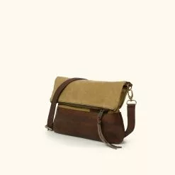 Buffalo Jackson Trading Co. Madison Waxed Canvas Crossbody Foldover Clutch | Khaki W/ Dark Hazelnut Leather