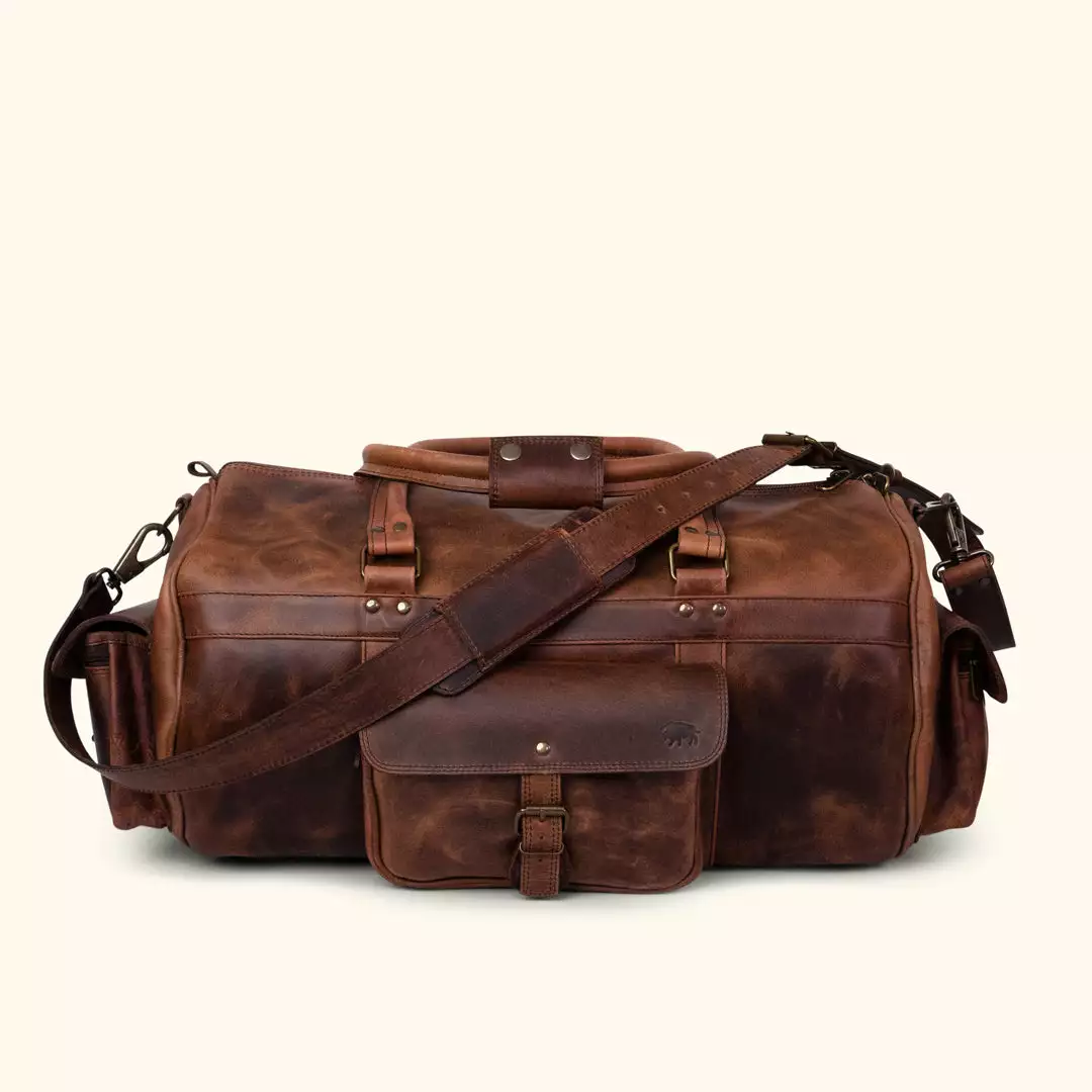 Buffalo Jackson Trading Co. Roosevelt Buffalo Leather Duffle Bag | Dark Oak 3 Buffalo Jackson Trading Co. Roosevelt Buffalo Leather Duffle Bag | Dark Oak