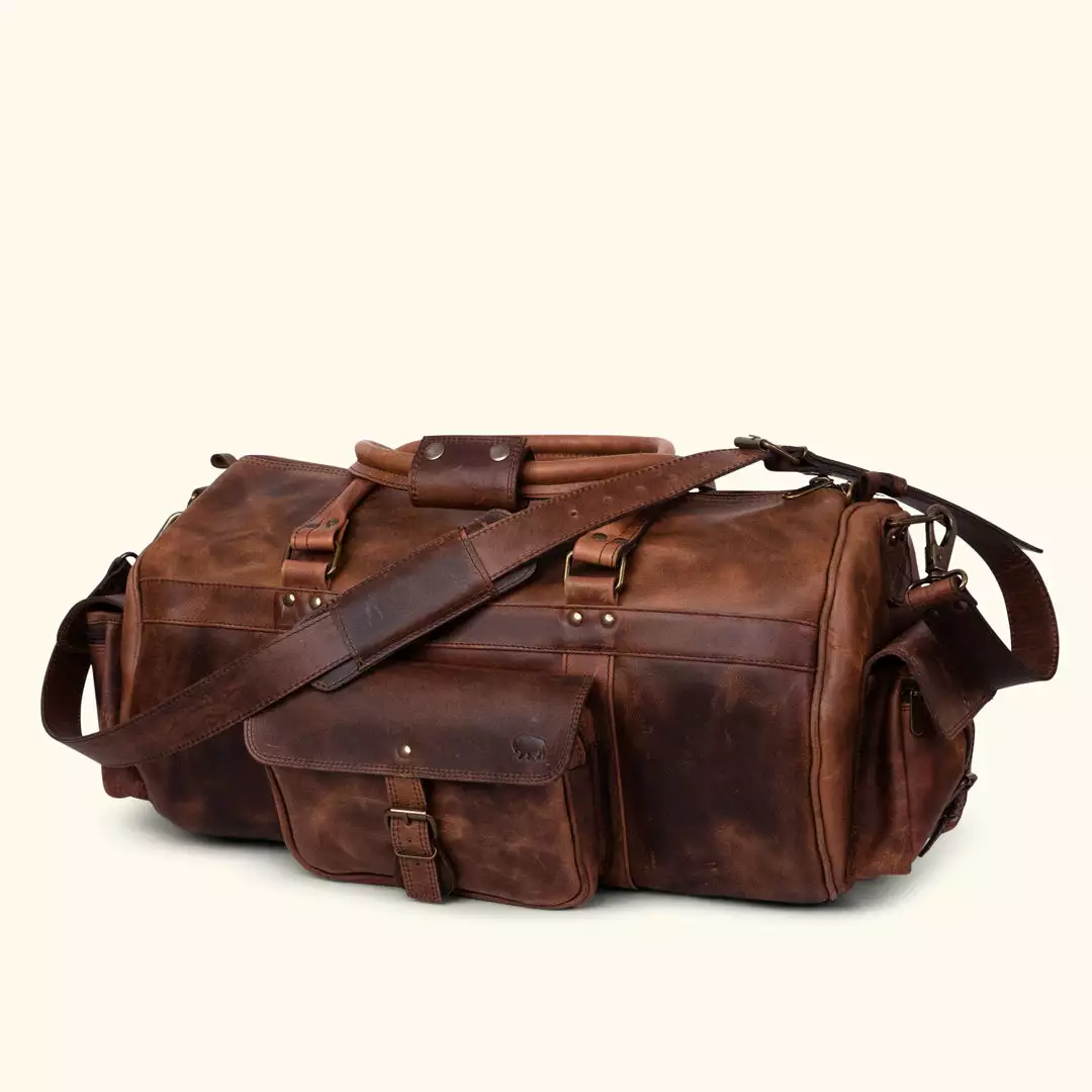 Buffalo Jackson Trading Co. Roosevelt Buffalo Leather Duffle Bag | Dark Oak 4 Buffalo Jackson Trading Co. Roosevelt Buffalo Leather Duffle Bag | Dark Oak