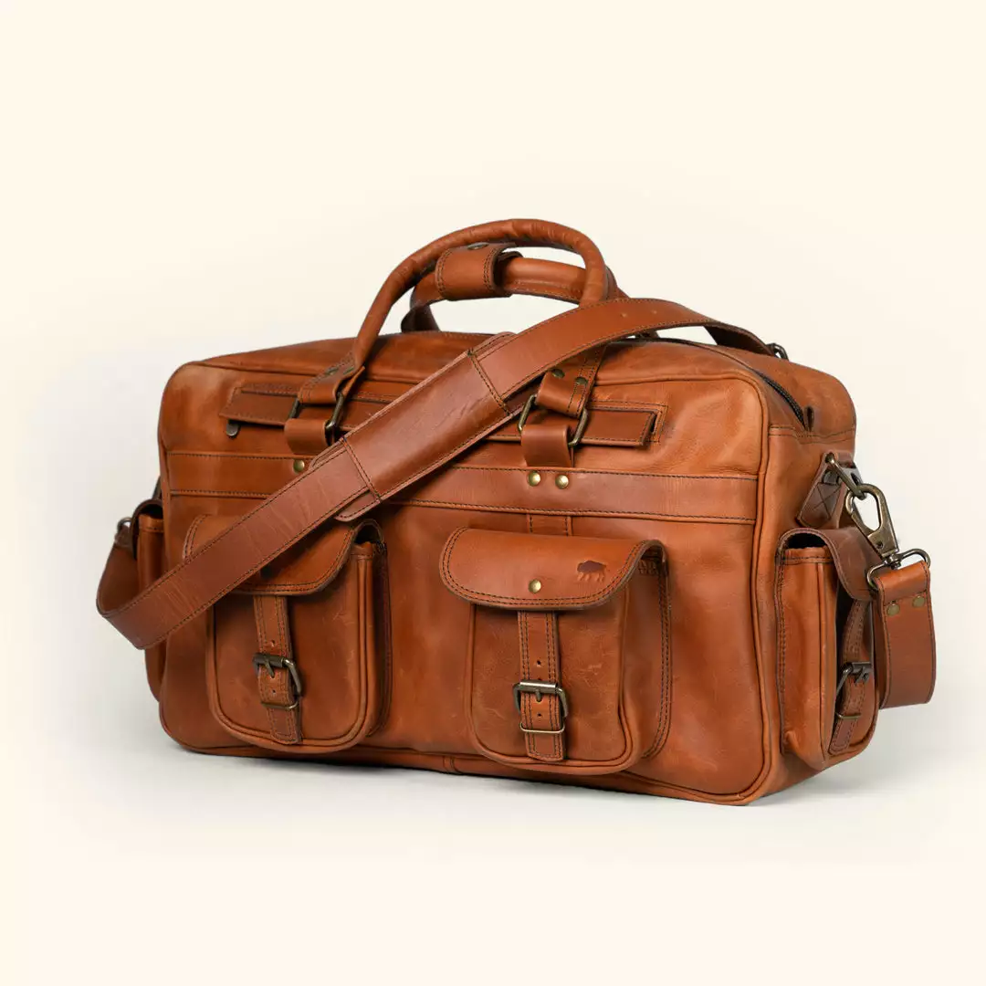 Buffalo Jackson Trading Co. Roosevelt Buffalo Leather Pilot Bag - Large | Amber Brown New 4 Buffalo Jackson Trading Co. Roosevelt Buffalo Leather Pilot Bag - Large | Amber Brown New
