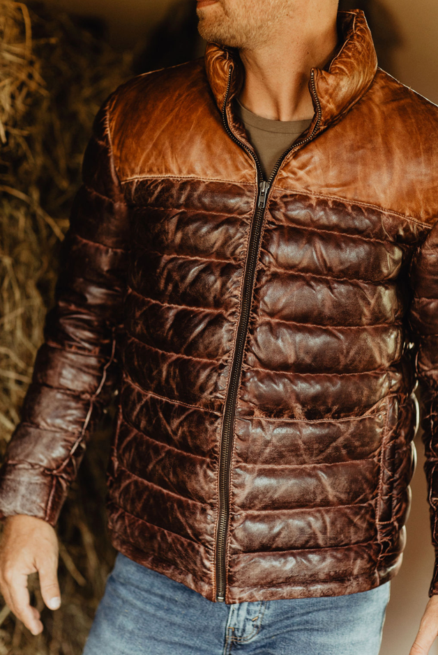 Buffalo Jackson Trading Co. Bridger Leather Down Jacket | Tan & Brown 3 Buffalo Jackson Trading Co. Bridger Leather Down Jacket | Tan & Brown
