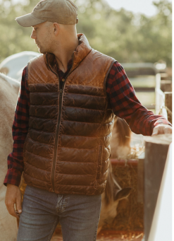 Buffalo Jackson Trading Co. Leather Jackets Bridger Leather Down Vest | Tan & Brown