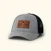 Buffalo Jackson Trading Co. Trucker Leather Patch Hat | Heather Gray And Navy