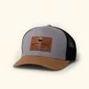 Buffalo Jackson Trading Co. Accessories Trucker Leather Patch Hat | Mid-Pro | Gray Carmel Black
