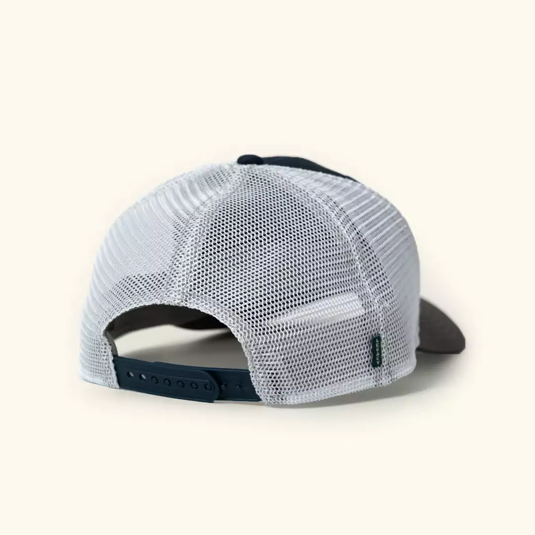 Buffalo Jackson Trading Co. Accessories Trucker Leather Gray Patch Hat | Navy And Gray 4 Buffalo Jackson Trading Co. Accessories Trucker Leather Gray Patch Hat | Navy And Gray