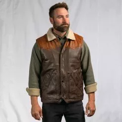 Buffalo Jackson Trading Co. Leather Jackets Jackson Leather Sherpa Vest | Tan & Brown 21 Buffalo Jackson Trading Co. Leather Jackets Jackson Leather Sherpa Vest | Tan & Brown