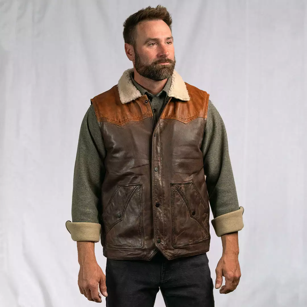 Buffalo Jackson Trading Co. Leather Jackets Jackson Leather Sherpa Vest | Tan & Brown 10 Buffalo Jackson Trading Co. Leather Jackets Jackson Leather Sherpa Vest | Tan & Brown
