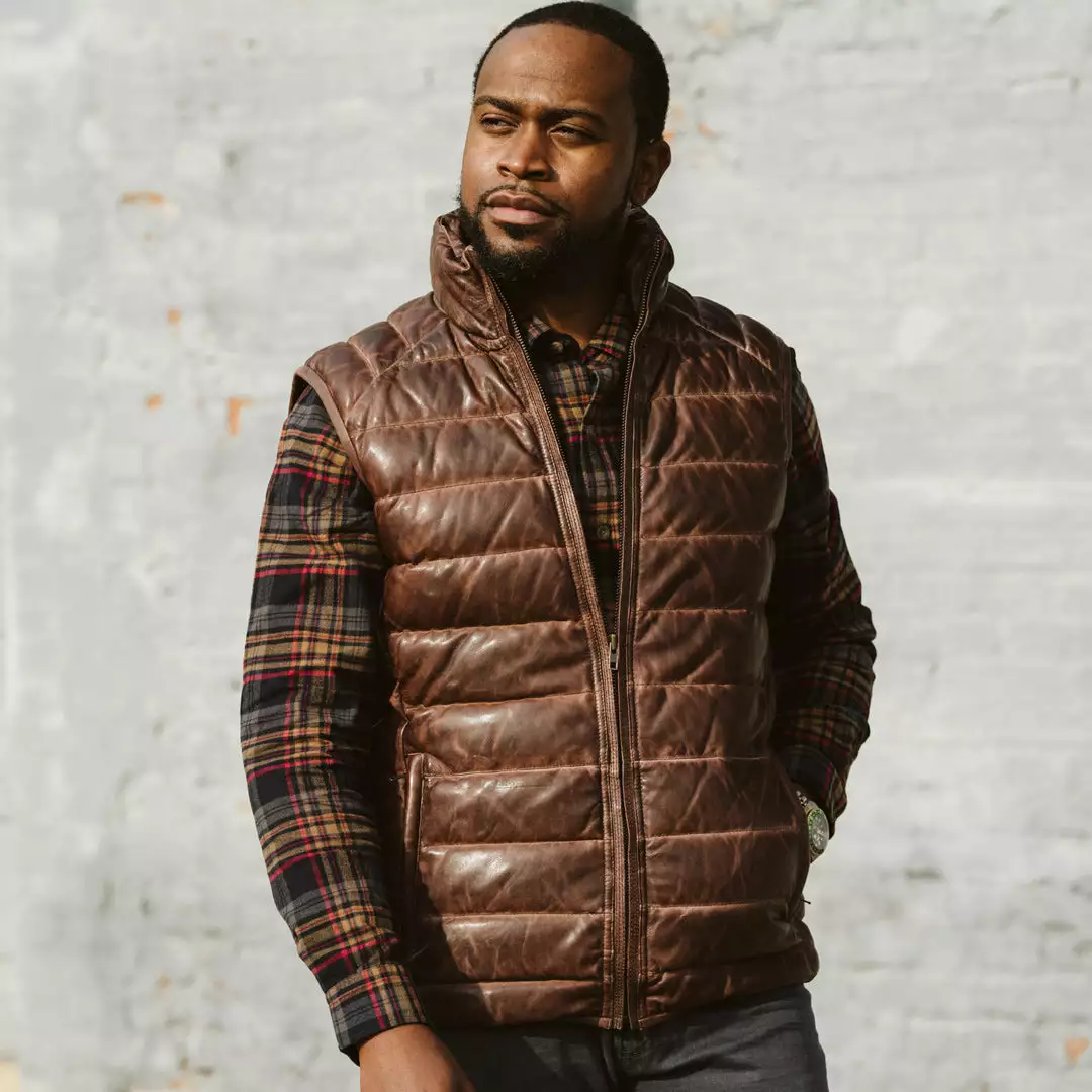 Buffalo Jackson Trading Co. Leather Jackets Bridger Leather Down Vest | Dark Brown 3 Buffalo Jackson Trading Co. Leather Jackets Bridger Leather Down Vest | Dark Brown