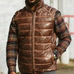 Buffalo Jackson Trading Co. Leather Jackets Bridger Leather Down Vest | Dark Brown 24 Buffalo Jackson Trading Co. Leather Jackets Bridger Leather Down Vest | Dark Brown