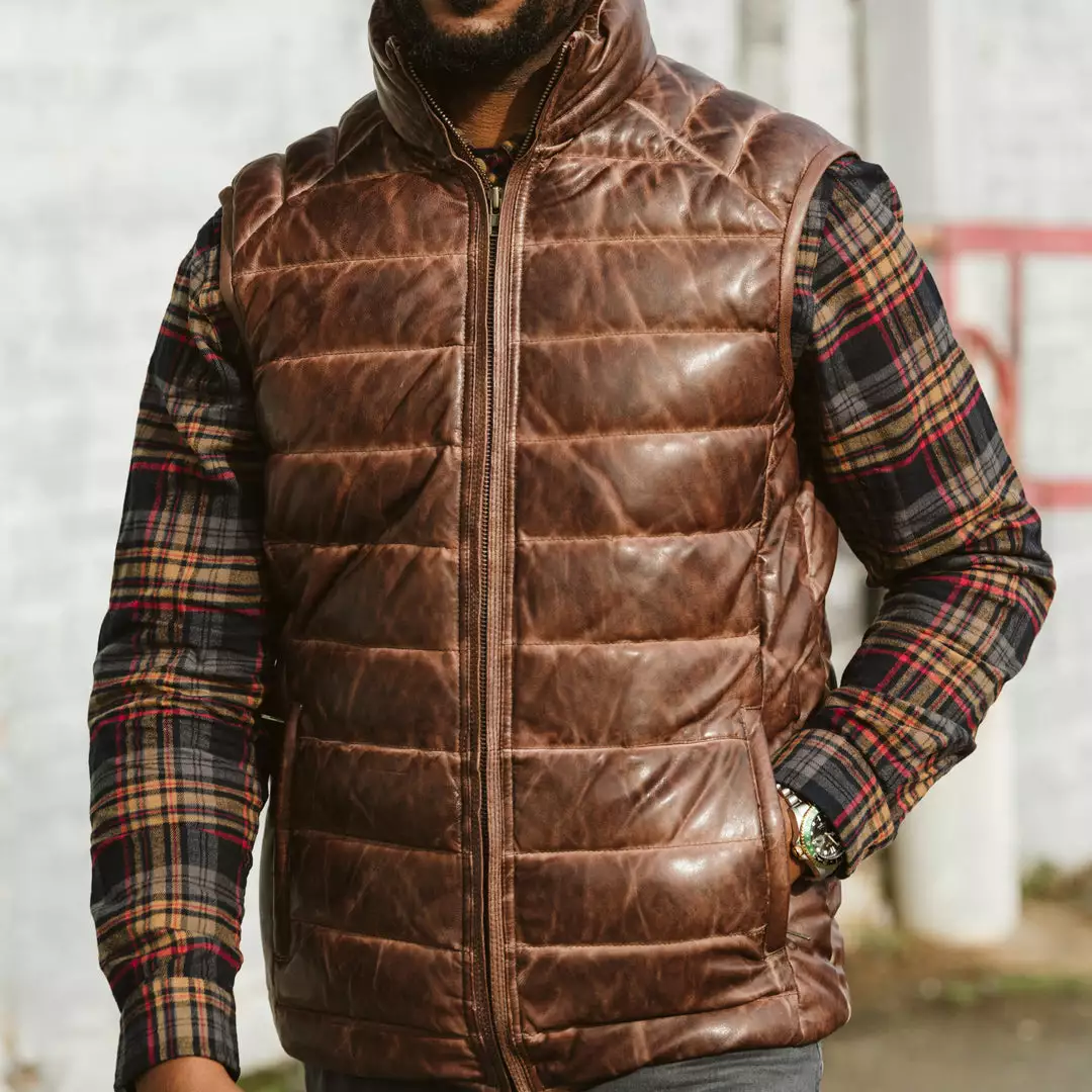 Buffalo Jackson Trading Co. Leather Jackets Bridger Leather Down Vest | Dark Brown 13 Buffalo Jackson Trading Co. Leather Jackets Bridger Leather Down Vest | Dark Brown