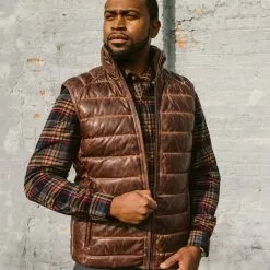 Buffalo Jackson Trading Co. Leather Jackets Bridger Leather Down Vest | Dark Brown 25 Buffalo Jackson Trading Co. Leather Jackets Bridger Leather Down Vest | Dark Brown