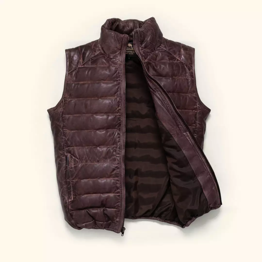 Buffalo Jackson Trading Co. Leather Jackets Bridger Leather Down Vest | Dark Brown 8 Buffalo Jackson Trading Co. Leather Jackets Bridger Leather Down Vest | Dark Brown