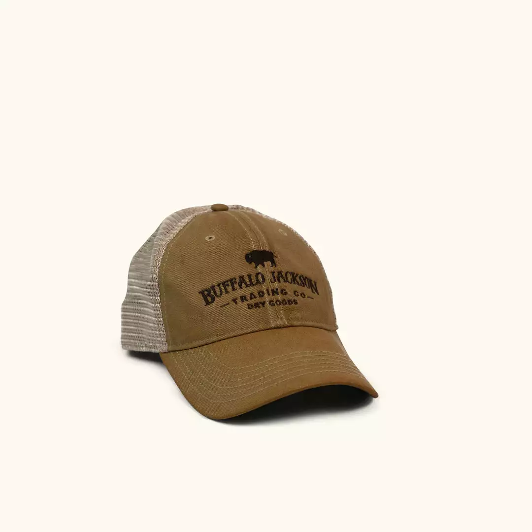 Buffalo Jackson Trading Co. Buffalo Jackson Logo Trucker Hat | Tan 3 Buffalo Jackson Trading Co. Buffalo Jackson Logo Trucker Hat | Tan