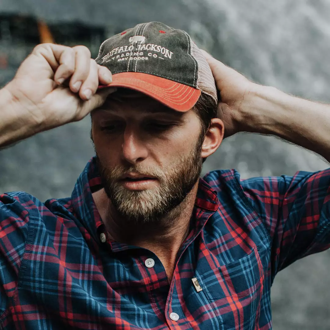 Buffalo Jackson Trading Co. Buffalo Jackson Vintage Trucker Hat | Red And Black 3 Buffalo Jackson Trading Co. Buffalo Jackson Vintage Trucker Hat | Red And Black