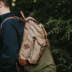Buffalo Jackson Trading Co. Leather Travel Bags Dakota Waxed Canvas Rucksack | Field Khaki W/ Chestnut Brown Leather