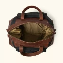 Buffalo Jackson Trading Co. Dakota Waxed Canvas Oversized Weekend Bag | Navy Charcoal W/ Dark Hazelnut Leather Leather Duffle Bags