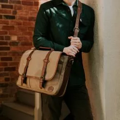 Buffalo Jackson Trading Co. Dakota Reserve Waxed Canvas Leather Messenger Bag | Field Khaki