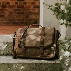 Buffalo Jackson Trading Co. Dakota Reserve Waxed Canvas Leather Messenger Bag | Field Khaki