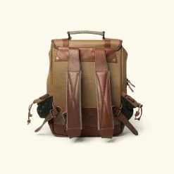 Buffalo Jackson Trading Co. Leather Backpacks Dakota Waxed Canvas Commuter Backpack | Field Khaki W/ Chestnut Brown Leather