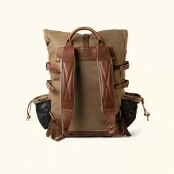 Buffalo Jackson Trading Co. Leather Travel Bags Waxed Canvas Rolltop Backpack | Dakota Collection | Field Khaki