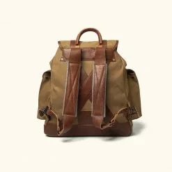 Buffalo Jackson Trading Co. Leather Travel Bags Dakota Waxed Canvas Rucksack | Field Khaki W/ Chestnut Brown Leather