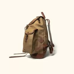 Buffalo Jackson Trading Co. Leather Travel Bags Dakota Waxed Canvas Rucksack | Field Khaki W/ Chestnut Brown Leather