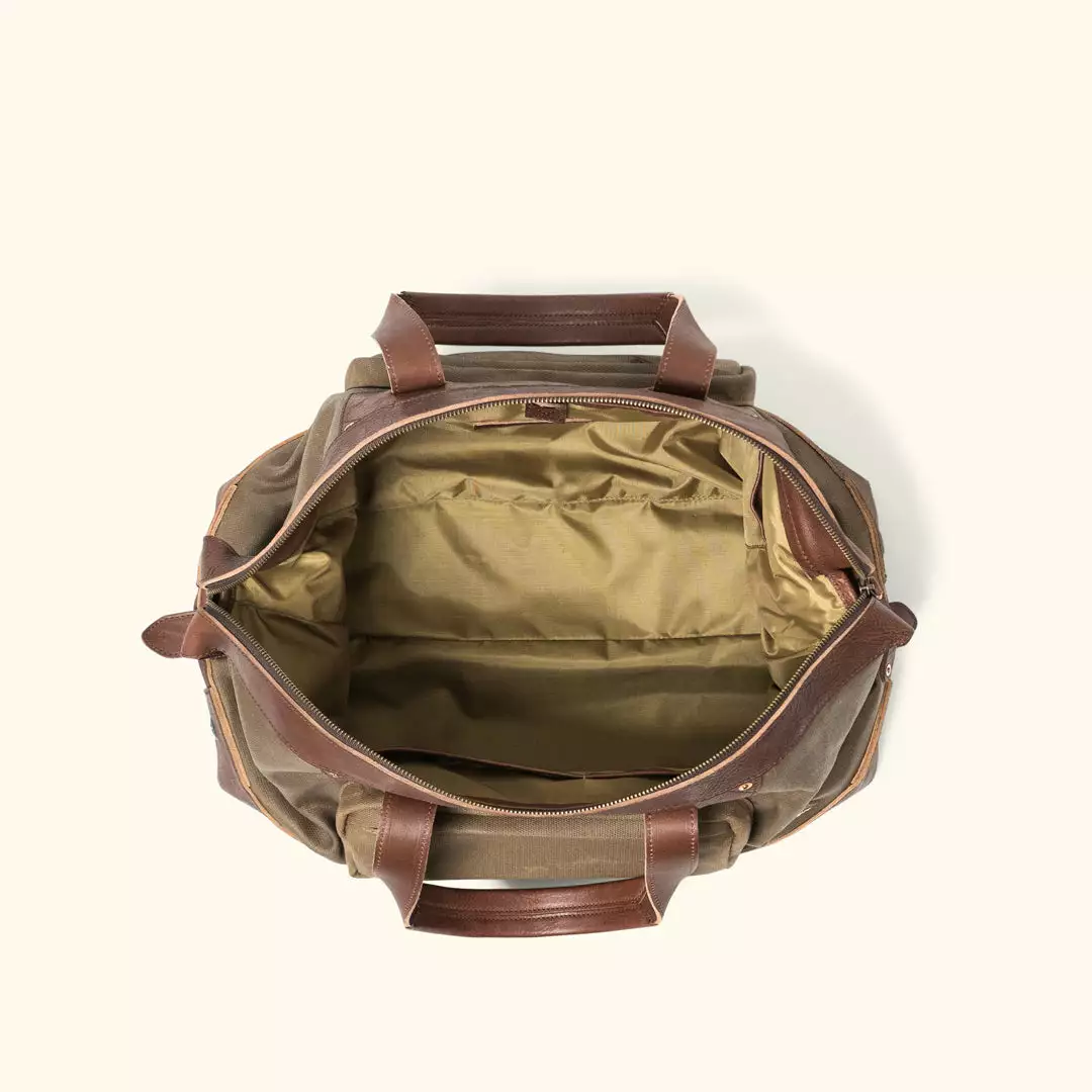Buffalo Jackson Trading Co. Leather Duffle Bags Dakota Waxed Canvas Weekend Bag | Field Khaki W/ Chestnut Brown Leather 7 Buffalo Jackson Trading Co. Leather Duffle Bags Dakota Waxed Canvas Weekend Bag | Field Khaki W/ Chestnut Brown Leather