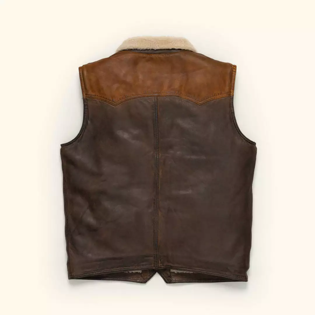 Buffalo Jackson Trading Co. Leather Jackets Jackson Leather Sherpa Vest | Tan & Brown 6 Buffalo Jackson Trading Co. Leather Jackets Jackson Leather Sherpa Vest | Tan & Brown