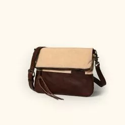 Buffalo Jackson Trading Co. Madison Waxed Canvas Crossbody Foldover Clutch | Cotton Summer W/ Dark Hazelnut Leather