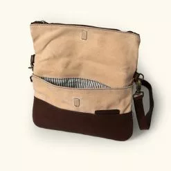 Buffalo Jackson Trading Co. Madison Waxed Canvas Crossbody Foldover Clutch | Cotton Summer W/ Dark Hazelnut Leather
