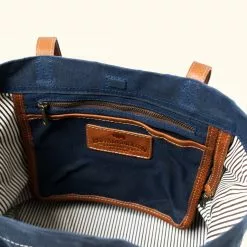 Buffalo Jackson Trading Co. Madison Waxed Canvas Tote Bag | Navy W/ Saddle Tan Leather