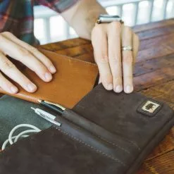 Buffalo Jackson Trading Co. Denver Waxed Canvas 13 Inch Laptop Case | Green W/ Dark Walnut Leather