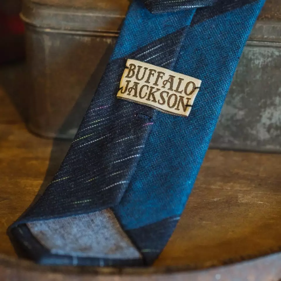 Buffalo Jackson Trading Co. Vintage Stripe Cotton Necktie | Blue 5 Buffalo Jackson Trading Co. Vintage Stripe Cotton Necktie | Blue