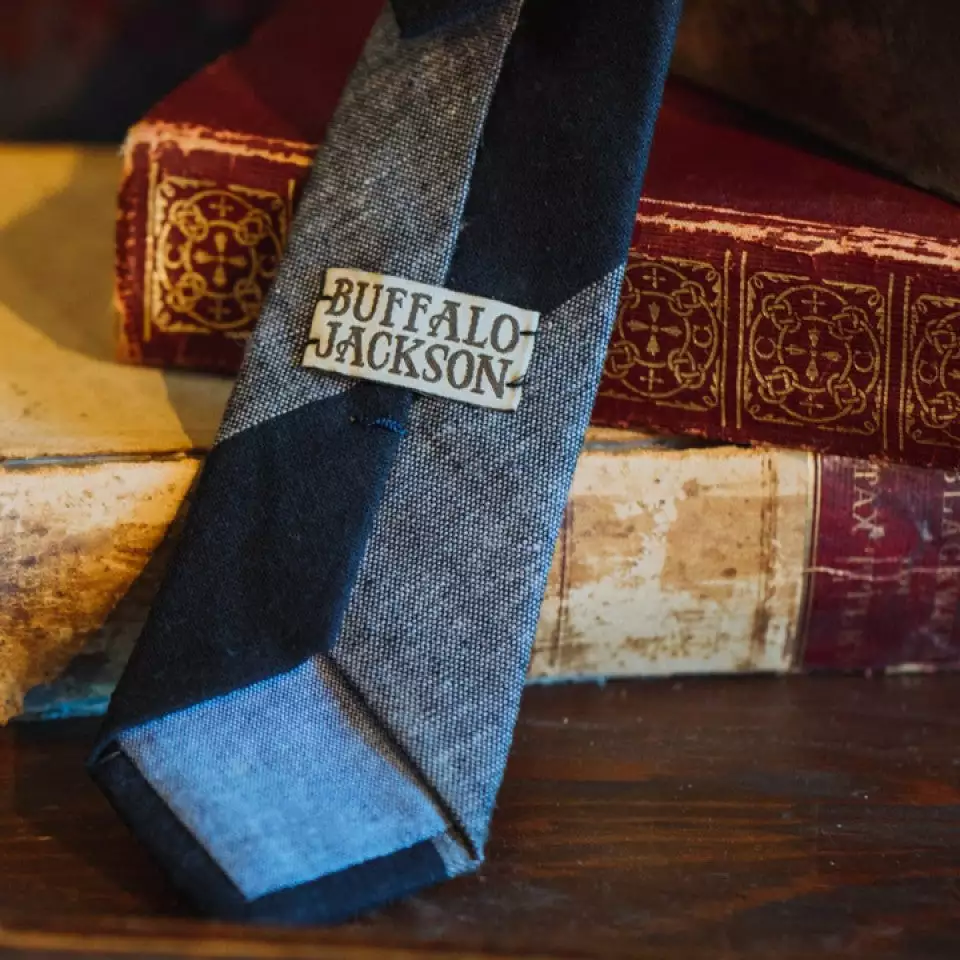 Buffalo Jackson Trading Co. Heathered Stripe Cotton Necktie | Charcoal 5 Buffalo Jackson Trading Co. Heathered Stripe Cotton Necktie | Charcoal