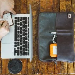 Buffalo Jackson Trading Co. Denver Waxed Canvas 13 Inch Laptop Case | Green W/ Dark Walnut Leather