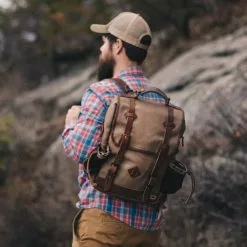 Buffalo Jackson Trading Co. Leather Backpacks Dakota Waxed Canvas Commuter Backpack | Field Khaki W/ Chestnut Brown Leather