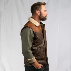 Buffalo Jackson Trading Co. Leather Jackets Jackson Leather Sherpa Vest | Tan & Brown 22 Buffalo Jackson Trading Co. Leather Jackets Jackson Leather Sherpa Vest | Tan & Brown