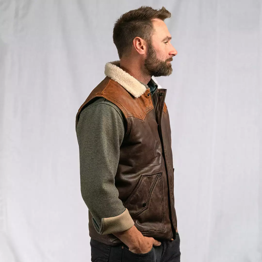 Buffalo Jackson Trading Co. Leather Jackets Jackson Leather Sherpa Vest | Tan & Brown 11 Buffalo Jackson Trading Co. Leather Jackets Jackson Leather Sherpa Vest | Tan & Brown