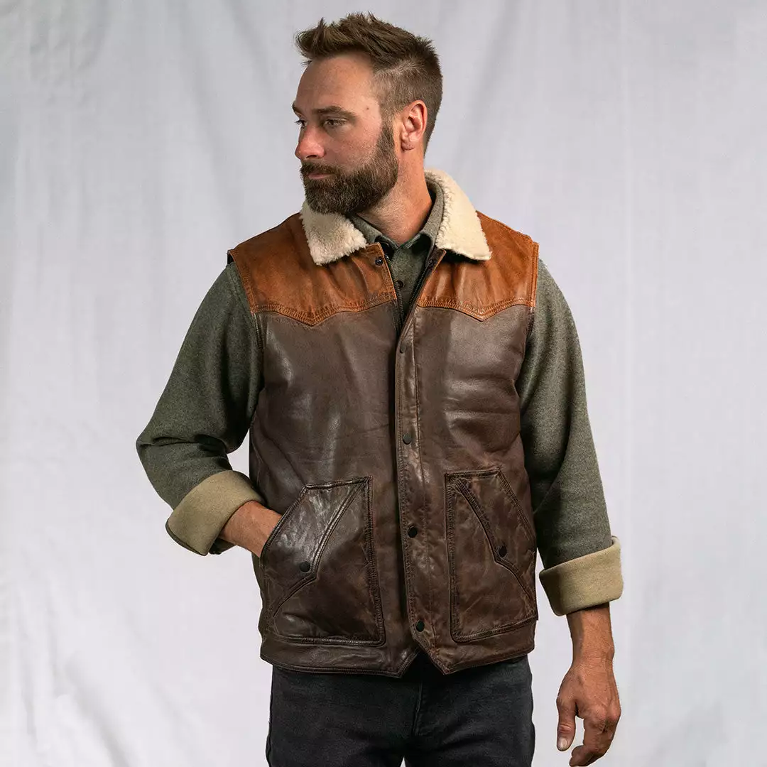 Buffalo Jackson Trading Co. Leather Jackets Jackson Leather Sherpa Vest | Tan & Brown 12 Buffalo Jackson Trading Co. Leather Jackets Jackson Leather Sherpa Vest | Tan & Brown
