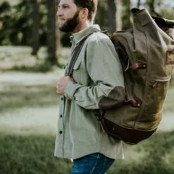 Buffalo Jackson Trading Co. Dakota Waxed Canvas Military Sea Bag Backpack | Field Khaki W/ Chestnut Brown Leather 18 Buffalo Jackson Trading Co. Dakota Waxed Canvas Military Sea Bag Backpack | Field Khaki W/ Chestnut Brown Leather