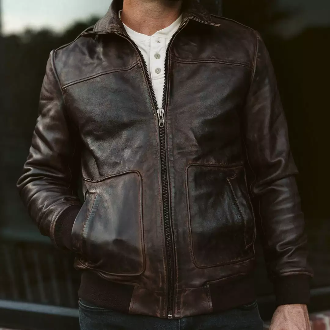 Buffalo Jackson Trading Co. Ranger Leather Bomber Jacket | Distressed Brown 15 Buffalo Jackson Trading Co. Ranger Leather Bomber Jacket | Distressed Brown