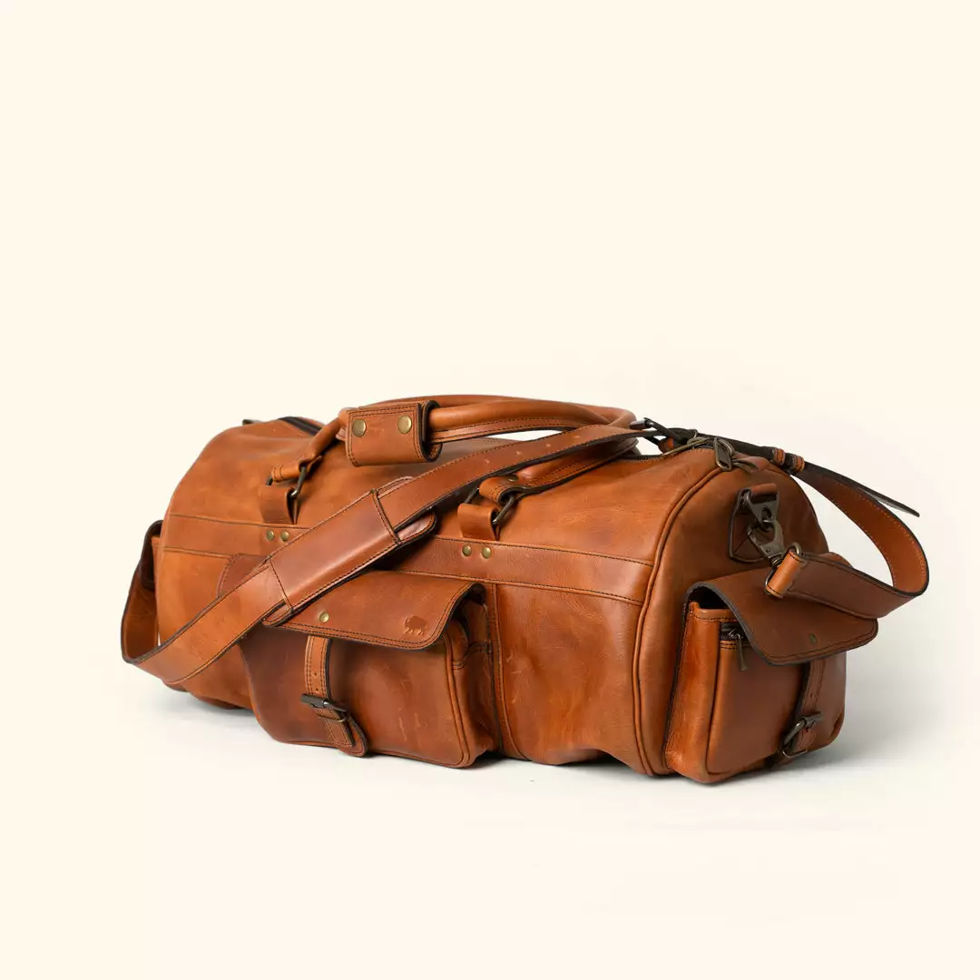 Buffalo Jackson Trading Co. New Roosevelt Buffalo Leather Duffle Bag | Amber Brown 4 Buffalo Jackson Trading Co. New Roosevelt Buffalo Leather Duffle Bag | Amber Brown