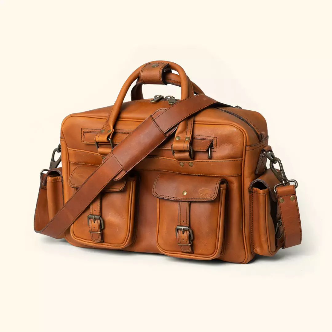 Buffalo Jackson Trading Co. Roosevelt Buffalo Leather Pilot Bag | Amber Brown 3 Buffalo Jackson Trading Co. Roosevelt Buffalo Leather Pilot Bag | Amber Brown