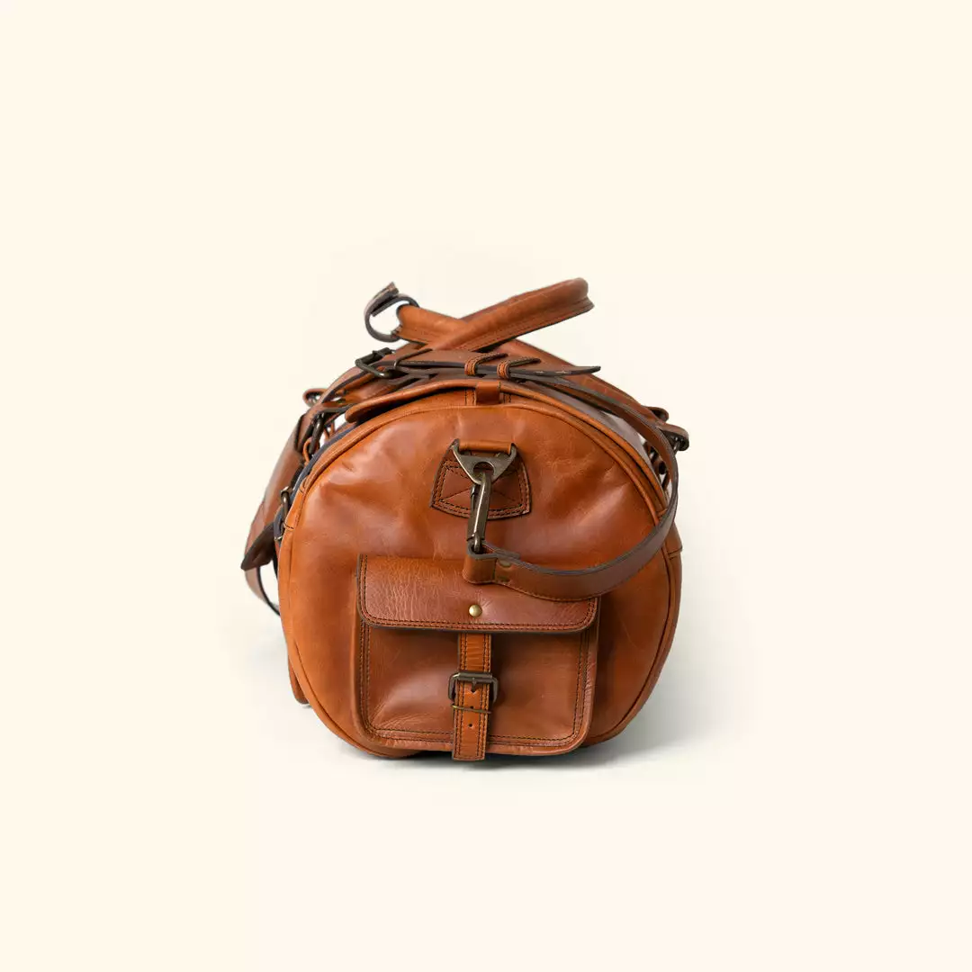 Buffalo Jackson Trading Co. Roosevelt Buffalo Leather Travel Duffle Bag | Amber Brown 5 Buffalo Jackson Trading Co. Roosevelt Buffalo Leather Travel Duffle Bag | Amber Brown