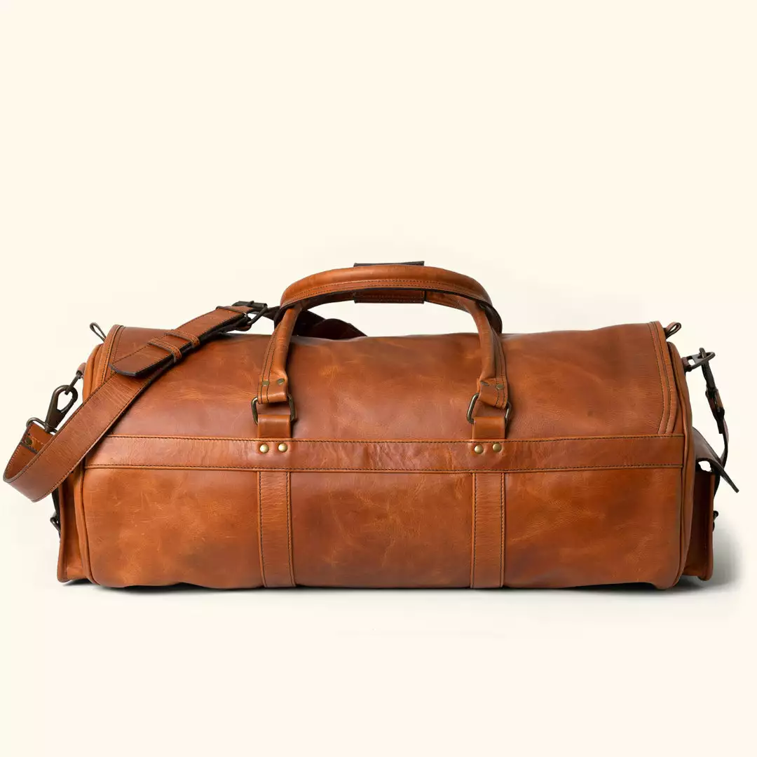 Buffalo Jackson Trading Co. Roosevelt Buffalo Leather Travel Duffle Bag | Amber Brown 6 Buffalo Jackson Trading Co. Roosevelt Buffalo Leather Travel Duffle Bag | Amber Brown