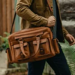 Buffalo Jackson Trading Co. Roosevelt Buffalo Leather Pilot Bag | Amber Brown